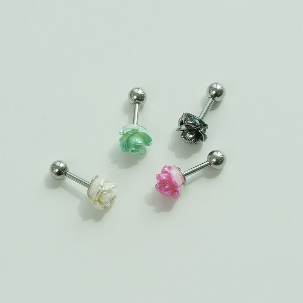 [サージカル] パールローズ バーベルピアス 16G 軟骨ピアス 薔薇 フラワー ボディピアス