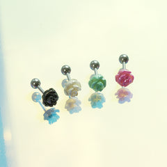[サージカル] パールローズ バーベルピアス 16G 軟骨ピアス 薔薇 フラワー ボディピアス