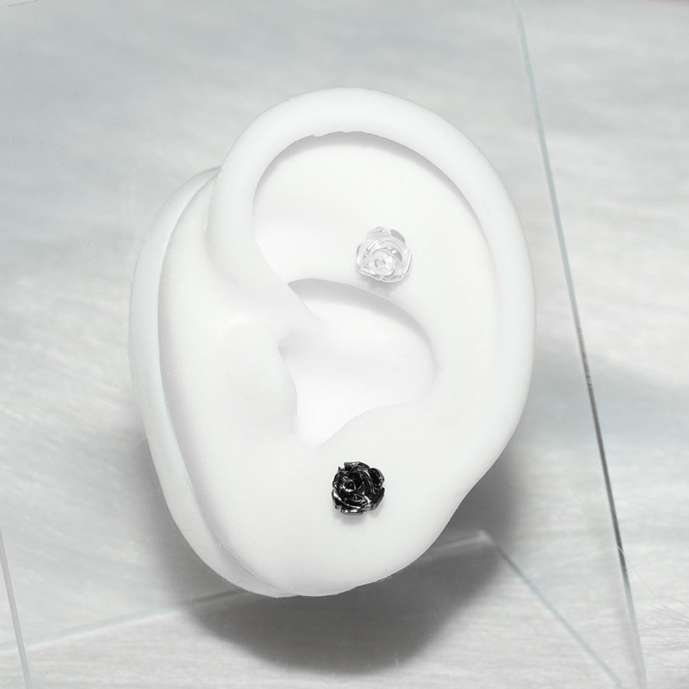 [サージカル] パールローズ バーベルピアス 16G 軟骨ピアス 薔薇 フラワー ボディピアス