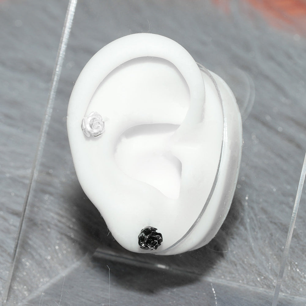 [サージカル] パールローズ バーベルピアス 16G 軟骨ピアス 薔薇 フラワー ボディピアス