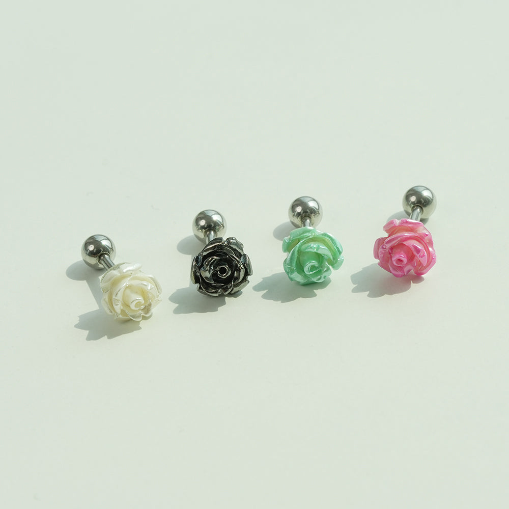 [サージカル] パールローズ バーベルピアス 16G 軟骨ピアス 薔薇 フラワー ボディピアス