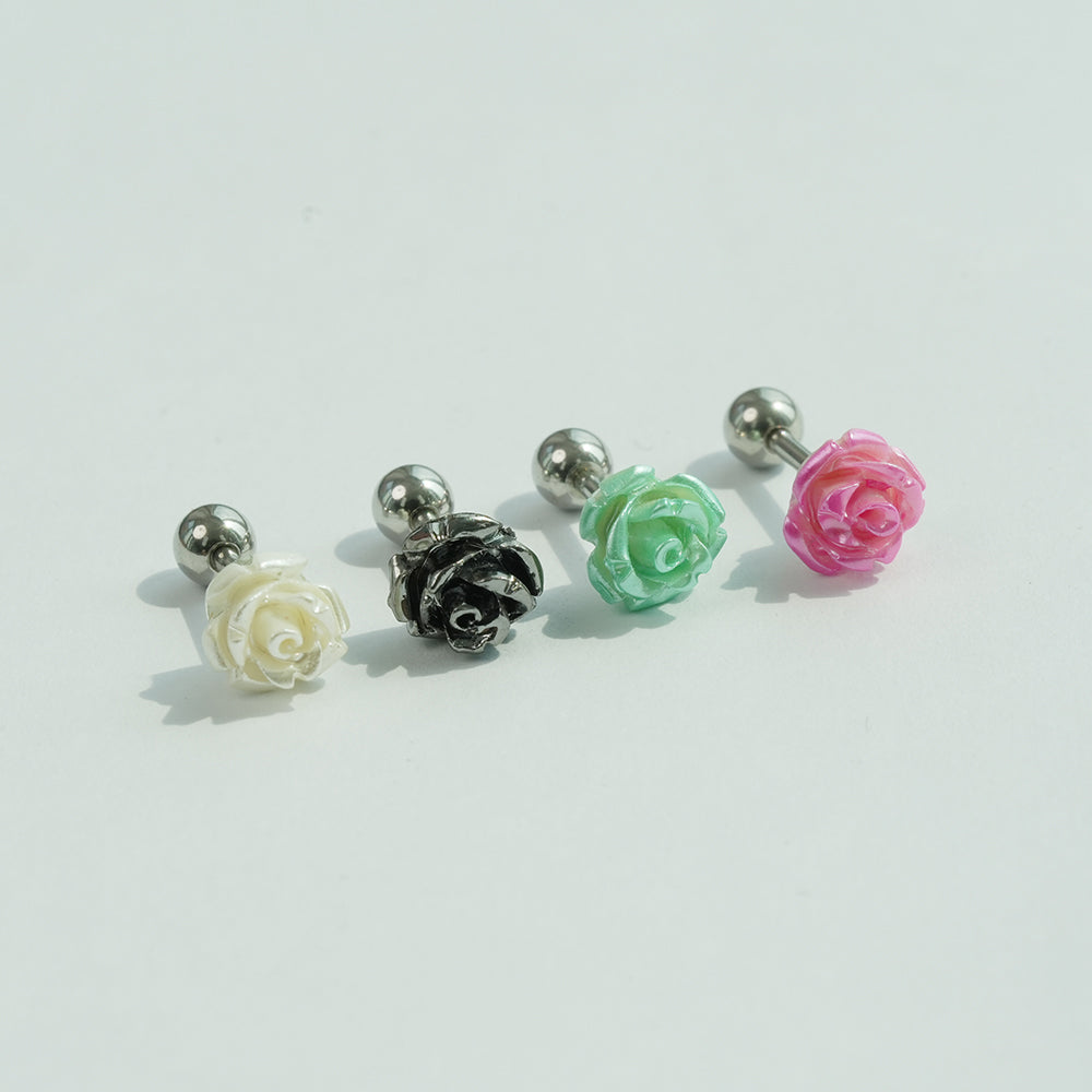 [サージカル] パールローズ バーベルピアス 16G 軟骨ピアス 薔薇 フラワー ボディピアス