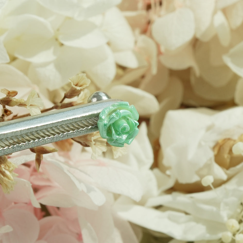 [サージカル] パールローズ バーベルピアス 16G 軟骨ピアス 薔薇 フラワー ボディピアス