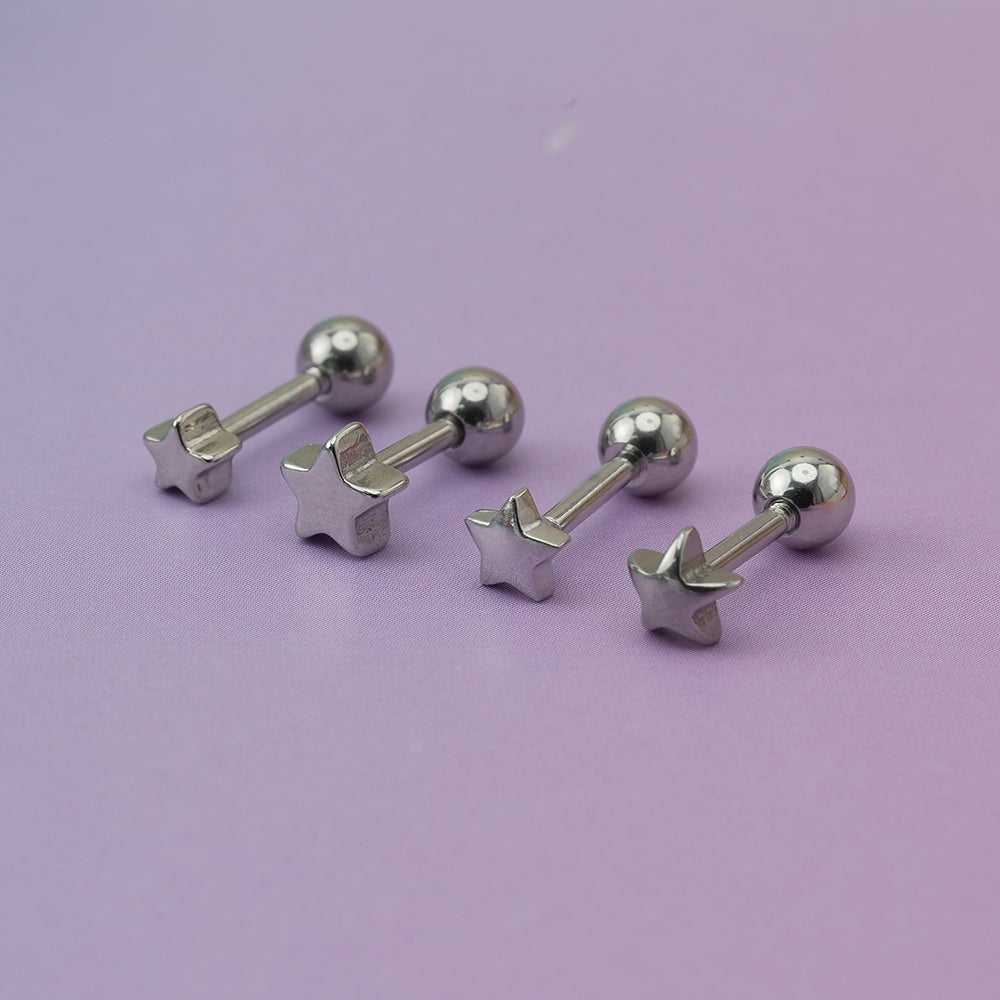 [全サージカルステンレス]スター ボディピアス 4タイプ 軟骨ピアス 16G ストレートバーベル 星 シンプル 片耳用