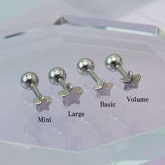 [全サージカルステンレス]スター ボディピアス 4タイプ 軟骨ピアス 16G ストレートバーベル 星 シンプル 片耳用
