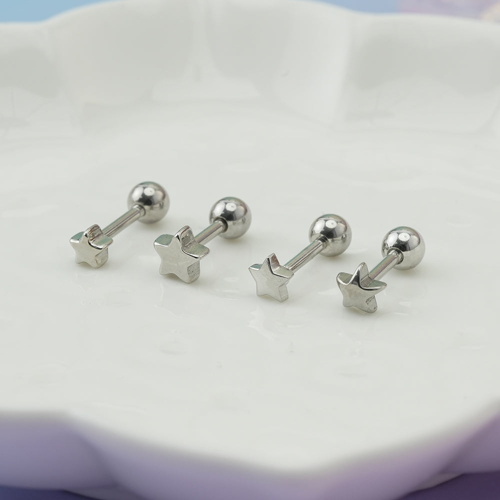 [全サージカルステンレス]スター ボディピアス 4タイプ 軟骨ピアス 16G ストレートバーベル 星 シンプル 片耳用