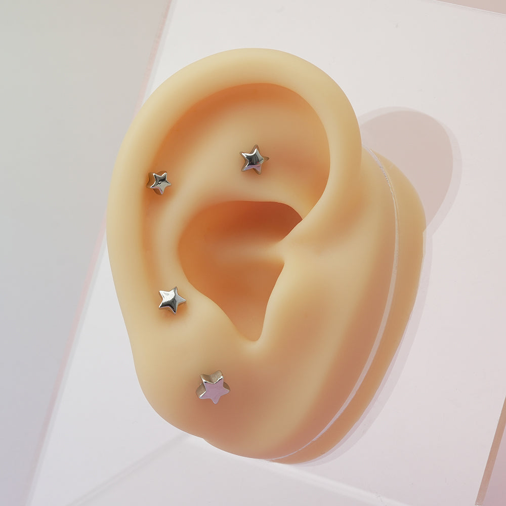 [全サージカルステンレス]スター ボディピアス 4タイプ 軟骨ピアス 16G ストレートバーベル 星 シンプル 片耳用