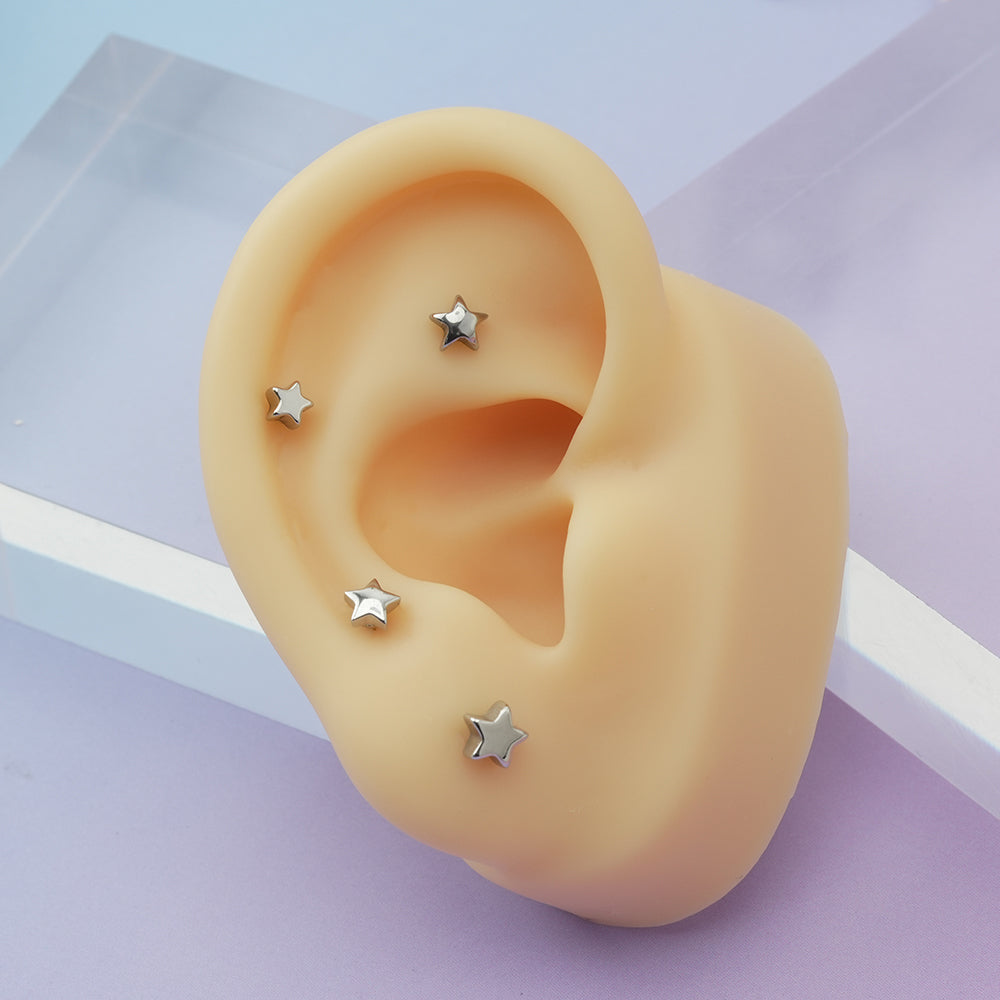 [全サージカルステンレス]スター ボディピアス 4タイプ 軟骨ピアス 16G ストレートバーベル 星 シンプル 片耳用