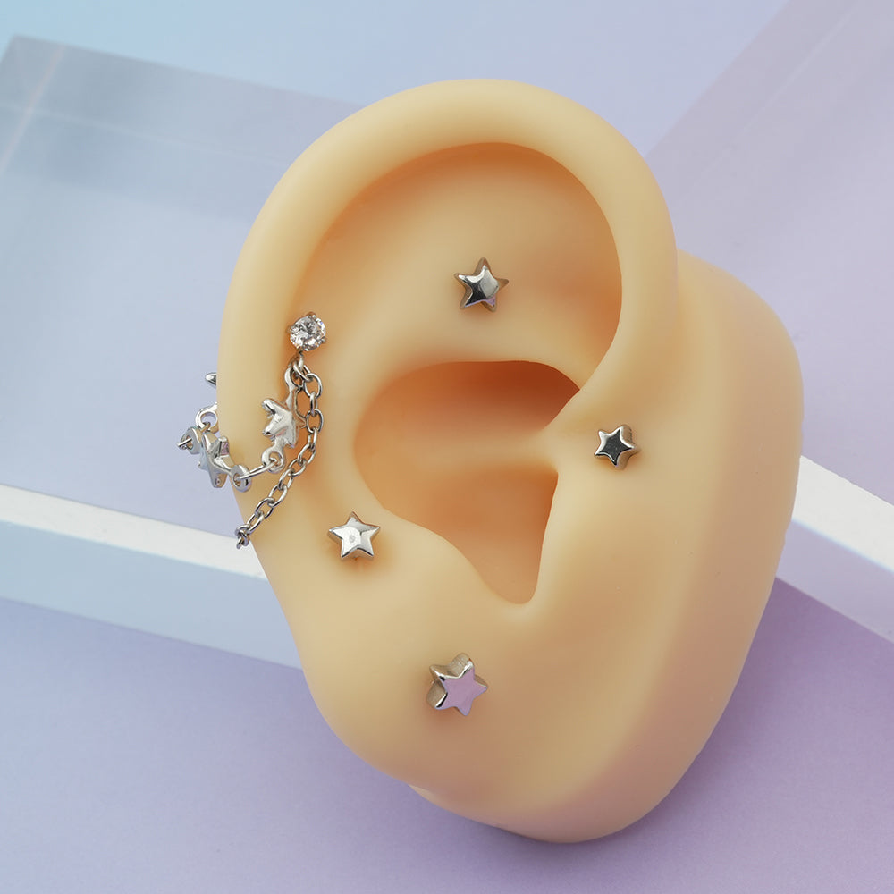 [全サージカルステンレス]スター ボディピアス 4タイプ 軟骨ピアス 16G ストレートバーベル 星 シンプル 片耳用