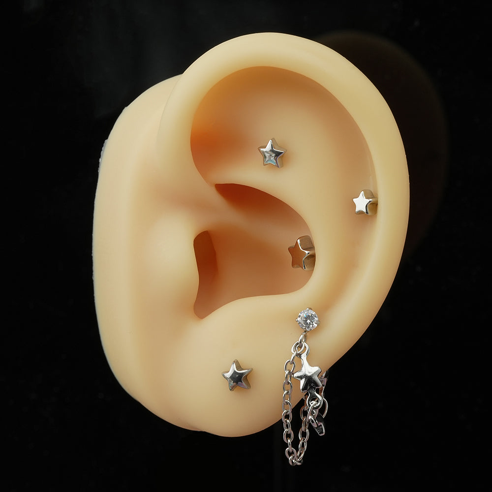 [全サージカルステンレス]スター ボディピアス 4タイプ 軟骨ピアス 16G ストレートバーベル 星 シンプル 片耳用