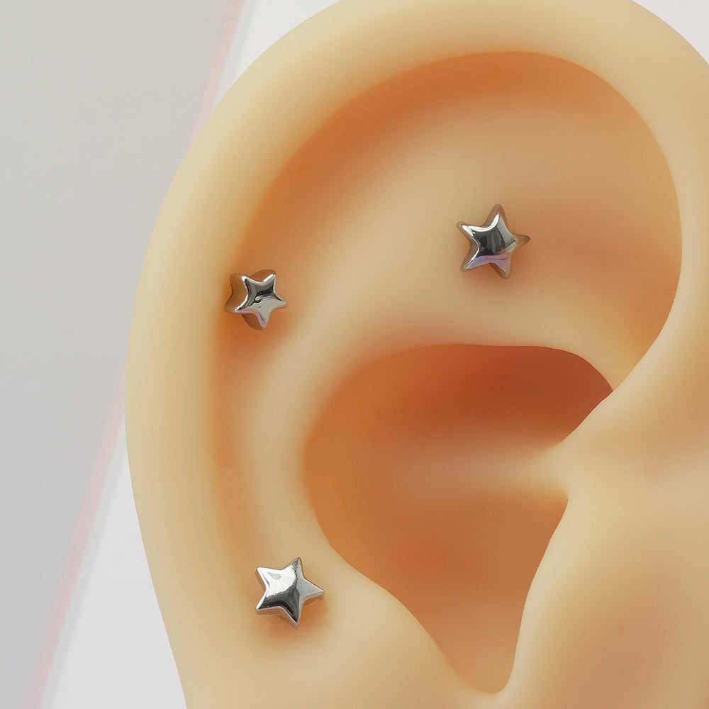 [全サージカルステンレス]スター ボディピアス 4タイプ 軟骨ピアス 16G ストレートバーベル 星 シンプル 片耳用
