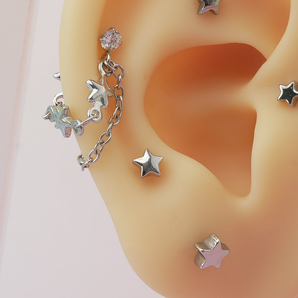 [全サージカルステンレス]スター ボディピアス 4タイプ 軟骨ピアス 16G ストレートバーベル 星 シンプル 片耳用