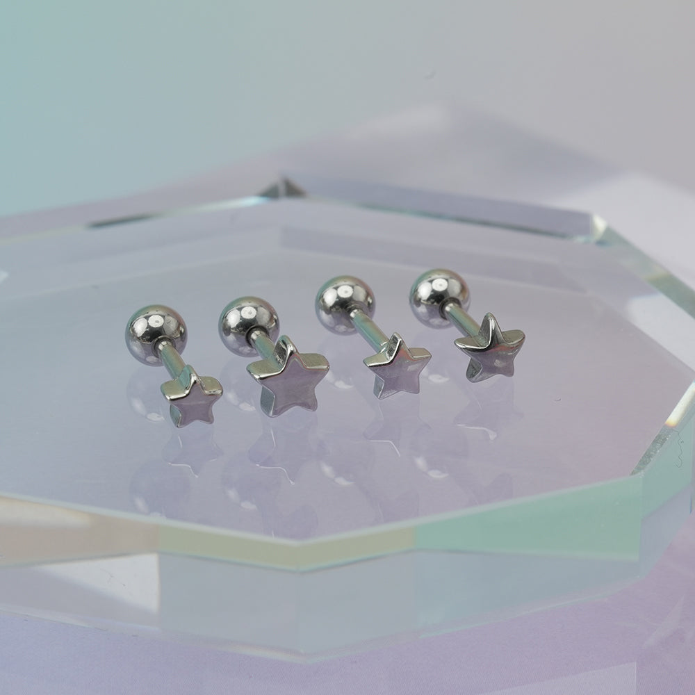 [全サージカルステンレス]スター ボディピアス 4タイプ 軟骨ピアス 16G ストレートバーベル 星 シンプル 片耳用