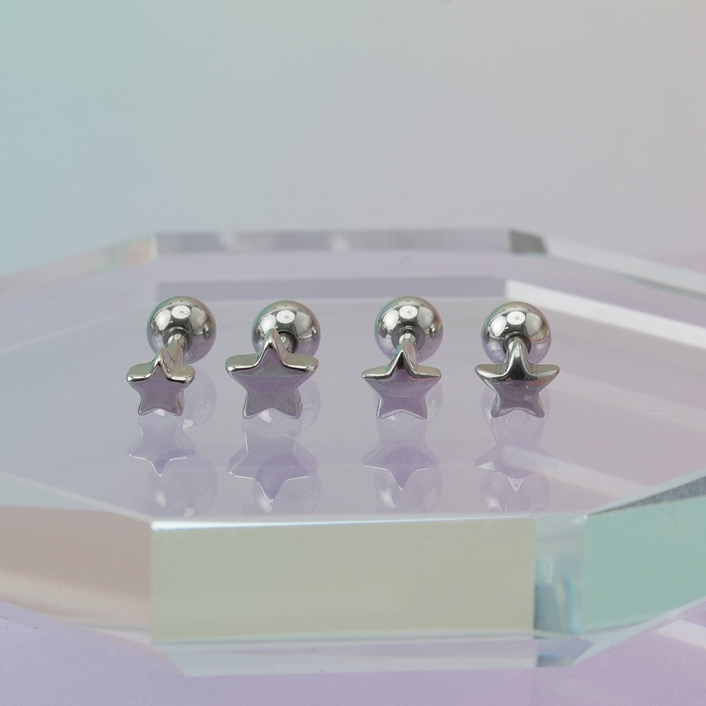 [全サージカルステンレス]スター ボディピアス 4タイプ 軟骨ピアス 16G ストレートバーベル 星 シンプル 片耳用