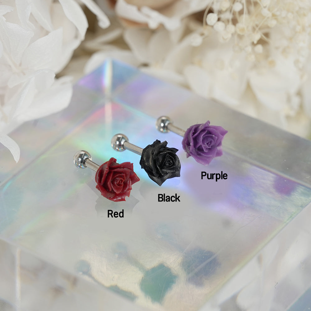 [サージカル]トゲ付きローズ バーベルピアス 3カラー 薔薇 ボディピアス 軟骨ピアス 16G