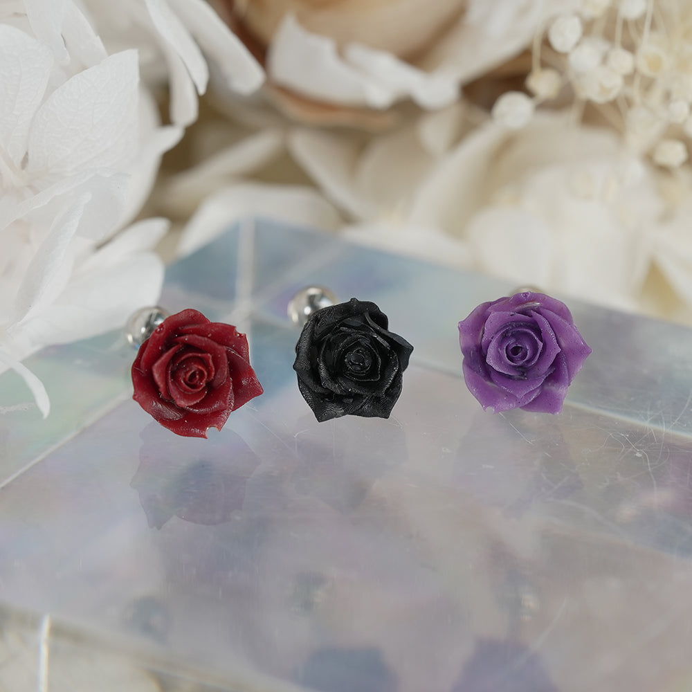 [サージカル]トゲ付きローズ バーベルピアス 3カラー 薔薇 ボディピアス 軟骨ピアス 16G