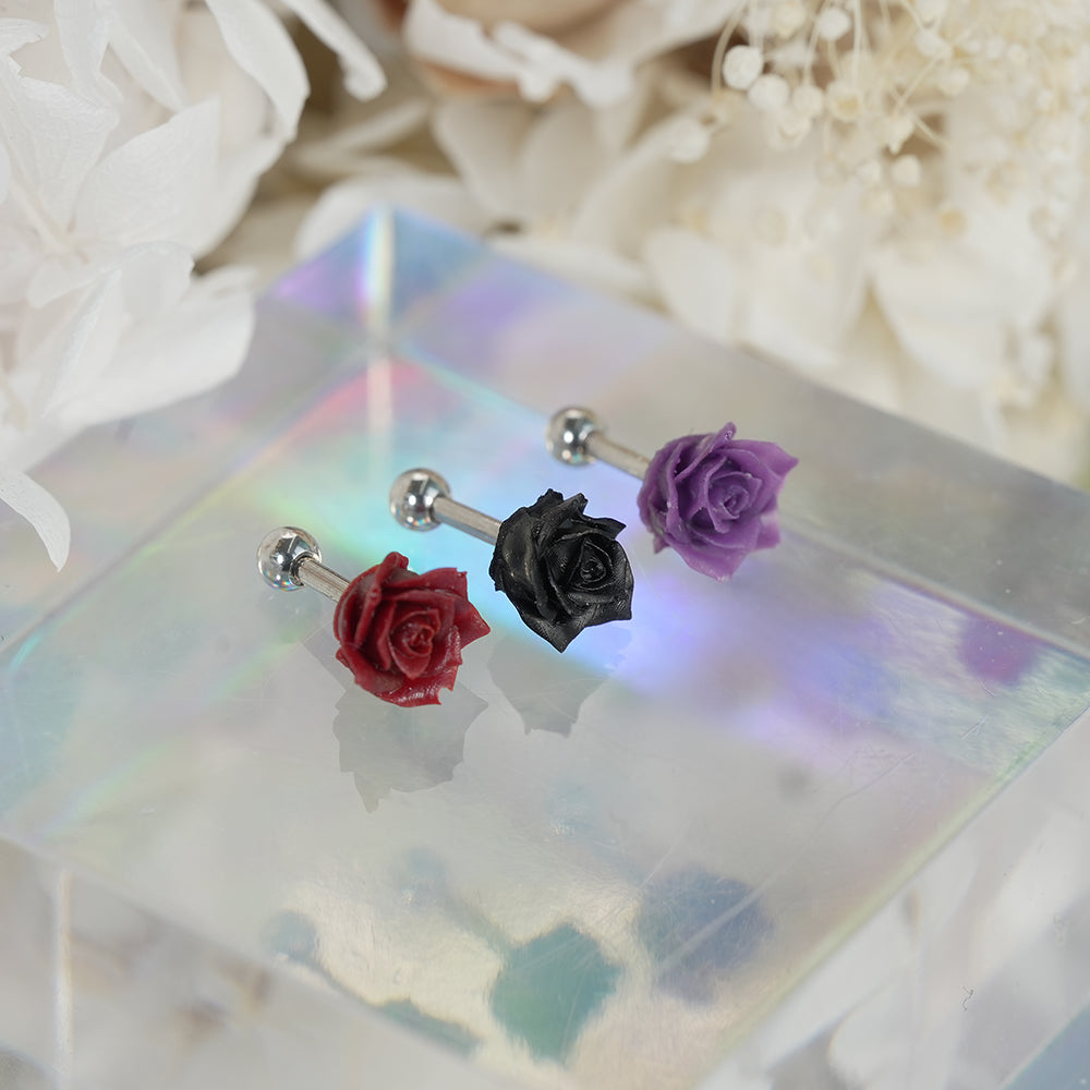 [サージカル]トゲ付きローズ バーベルピアス 3カラー 薔薇 ボディピアス 軟骨ピアス 16G