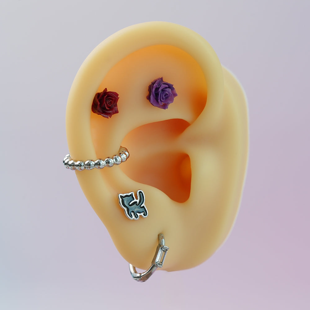 [サージカル]トゲ付きローズ バーベルピアス 3カラー 薔薇 ボディピアス 軟骨ピアス 16G