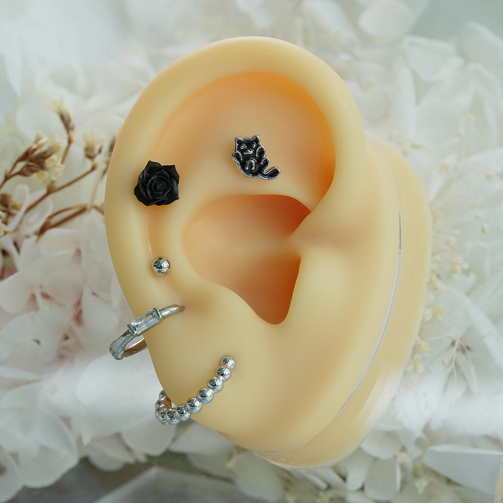 [サージカル]トゲ付きローズ バーベルピアス 3カラー 薔薇 ボディピアス 軟骨ピアス 16G