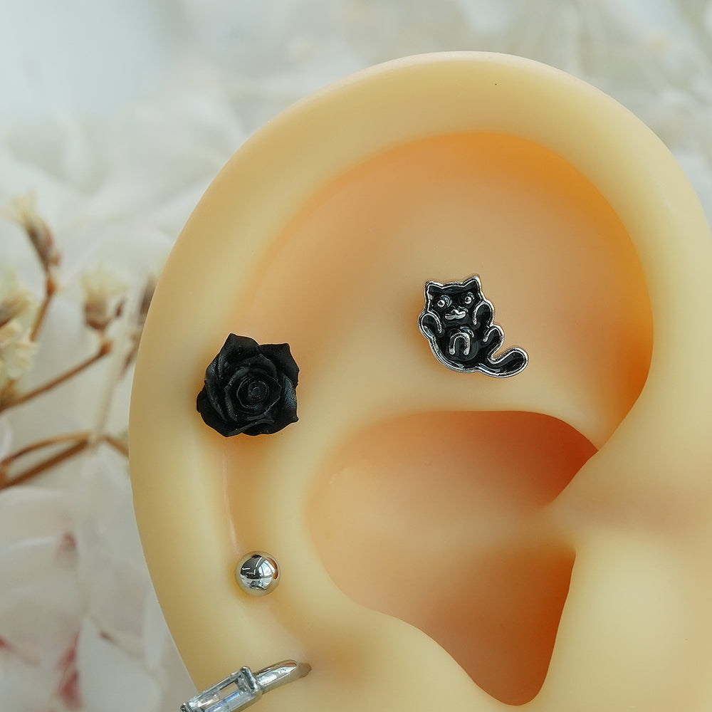 [サージカル]トゲ付きローズ バーベルピアス 3カラー 薔薇 ボディピアス 軟骨ピアス 16G