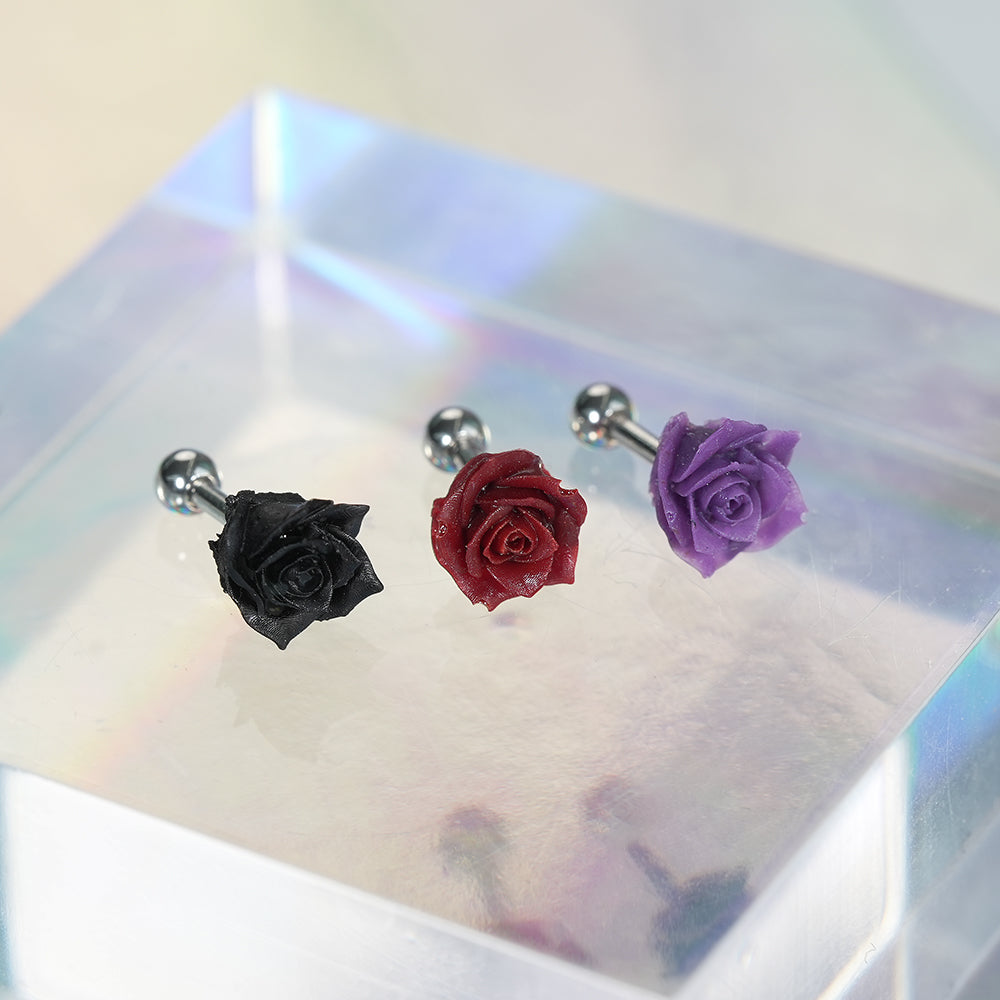 [サージカル]トゲ付きローズ バーベルピアス 3カラー 薔薇 ボディピアス 軟骨ピアス 16G