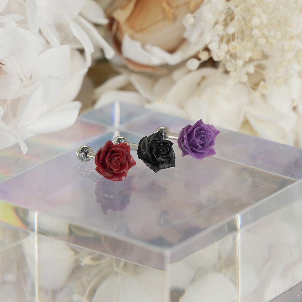 [サージカル]トゲ付きローズ バーベルピアス 3カラー 薔薇 ボディピアス 軟骨ピアス 16G