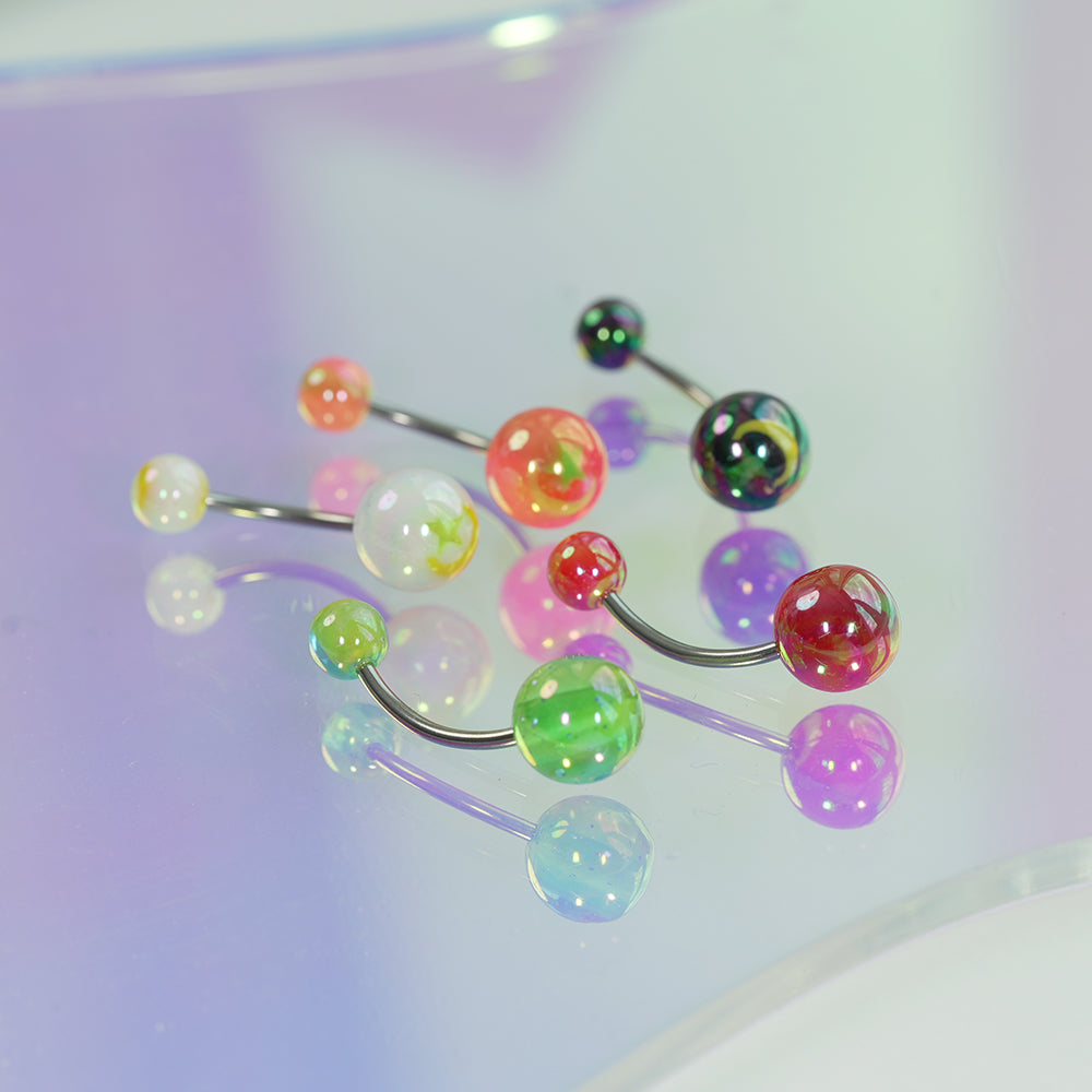 星＆月 マーブル バナナバーベル へそピアス 5カラー ボディピアス 16G カラフル 韓国ピアス