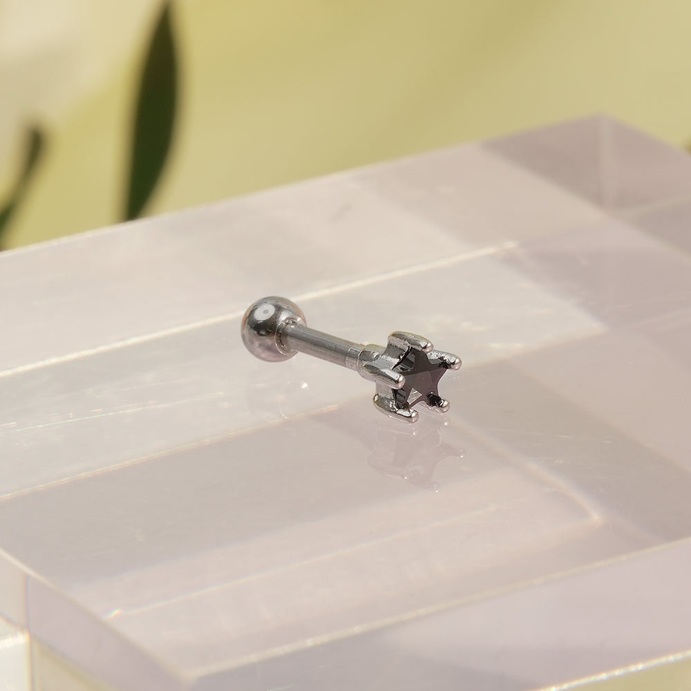 [6個セット][サージカル]ブラックスター ポイントピアス 軟骨ピアス 韓国 重ね付け ポイントピアス