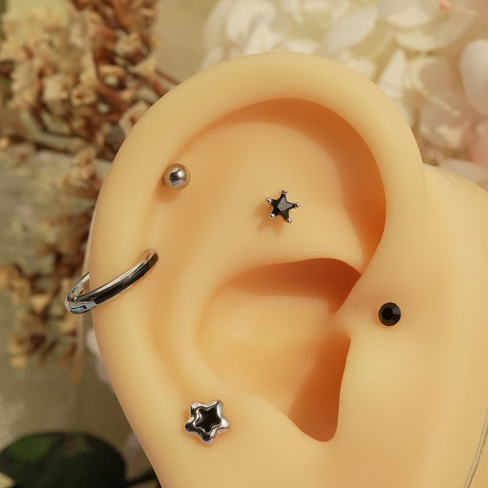 [6個セット][サージカル]ブラックスター ポイントピアス 軟骨ピアス 韓国 重ね付け ポイントピアス
