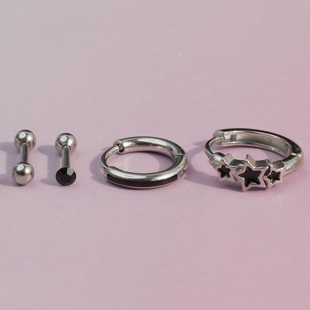 [6個セット][サージカル]ブラックスター ポイントピアス 軟骨ピアス 韓国 重ね付け ポイントピアス