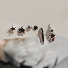 [6個セット][サージカル]ブラックスター ポイントピアス 軟骨ピアス 韓国 重ね付け ポイントピアス