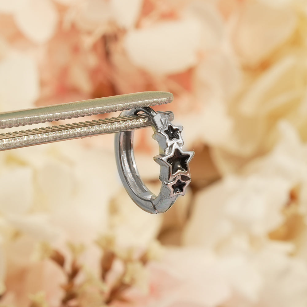 [6個セット][サージカル]ブラックスター ポイントピアス 軟骨ピアス 韓国 重ね付け ポイントピアス