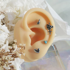 [全サージカルステンレス]アシンメトリー ぷっくりハート＆ドロップバーベルピアス 2Type 軟骨ピアス 16G