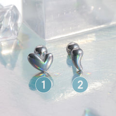 [全サージカルステンレス]アシンメトリー ぷっくりハート＆ドロップバーベルピアス 2Type 軟骨ピアス 16G