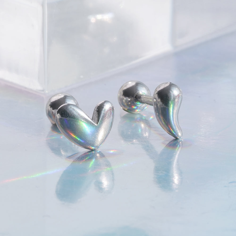 [全サージカルステンレス]アシンメトリー ぷっくりハート＆ドロップバーベルピアス 2Type 軟骨ピアス 16G