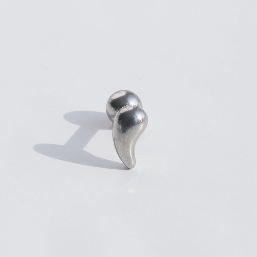 [全サージカルステンレス]アシンメトリー ぷっくりハート＆ドロップバーベルピアス 2Type 軟骨ピアス 16G