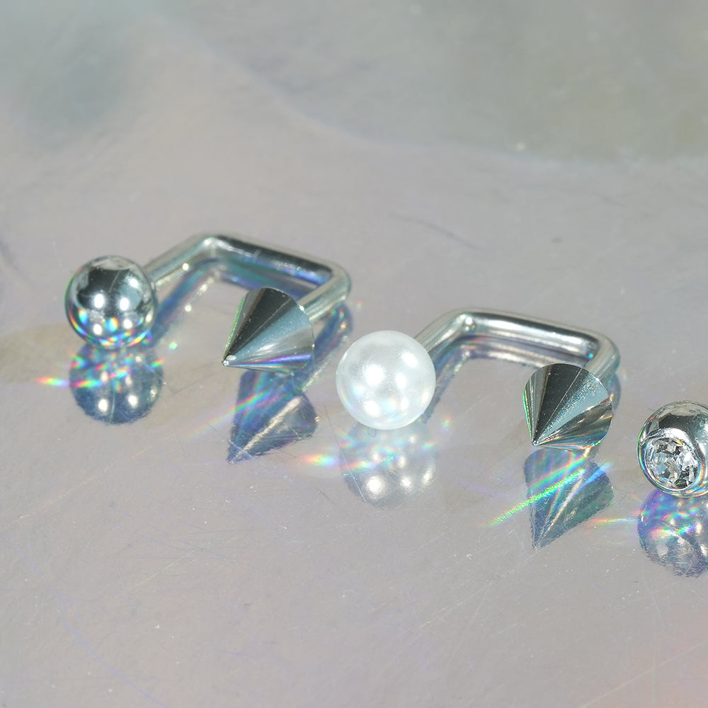 スパイク コの字バーベル（両ネジ式）ピアッシング (4Type) 16G 軟骨ピアス ボディピアス
