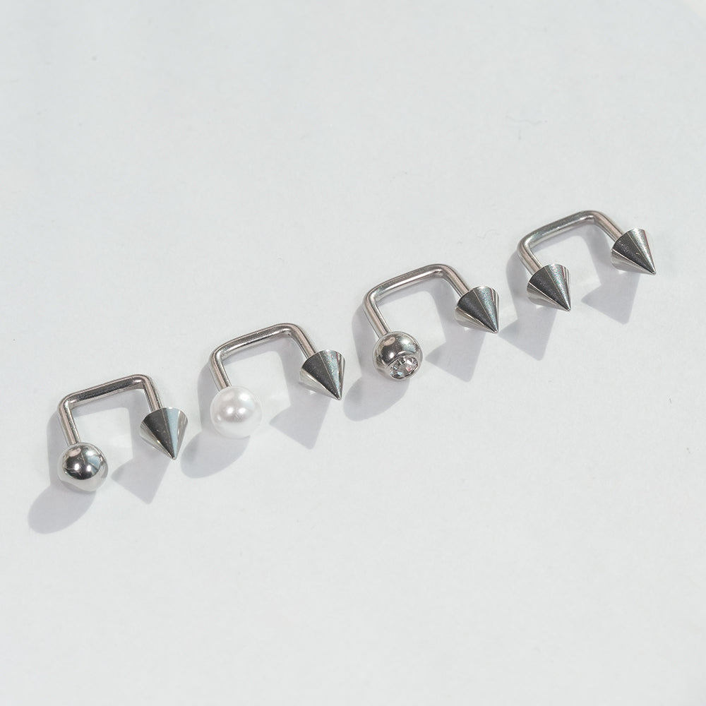 スパイク コの字バーベル（両ネジ式）ピアッシング (4Type) 16G 軟骨ピアス ボディピアス