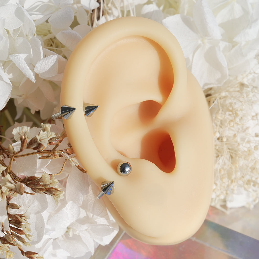 スパイク コの字バーベル（両ネジ式）ピアッシング (4Type) 16G 軟骨ピアス ボディピアス