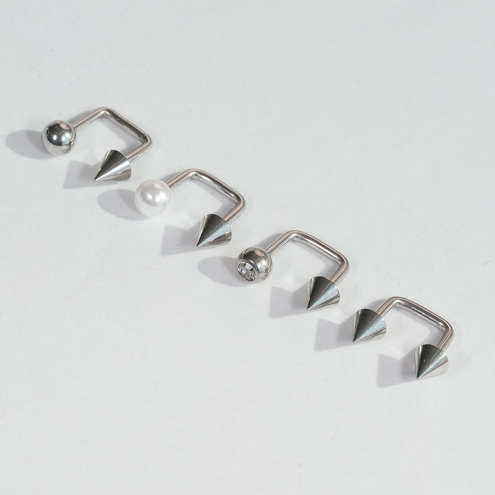 スパイク コの字バーベル（両ネジ式）ピアッシング (4Type) 16G 軟骨ピアス ボディピアス