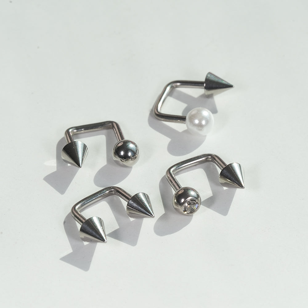 スパイク コの字バーベル（両ネジ式）ピアッシング (4Type) 16G 軟骨ピアス ボディピアス