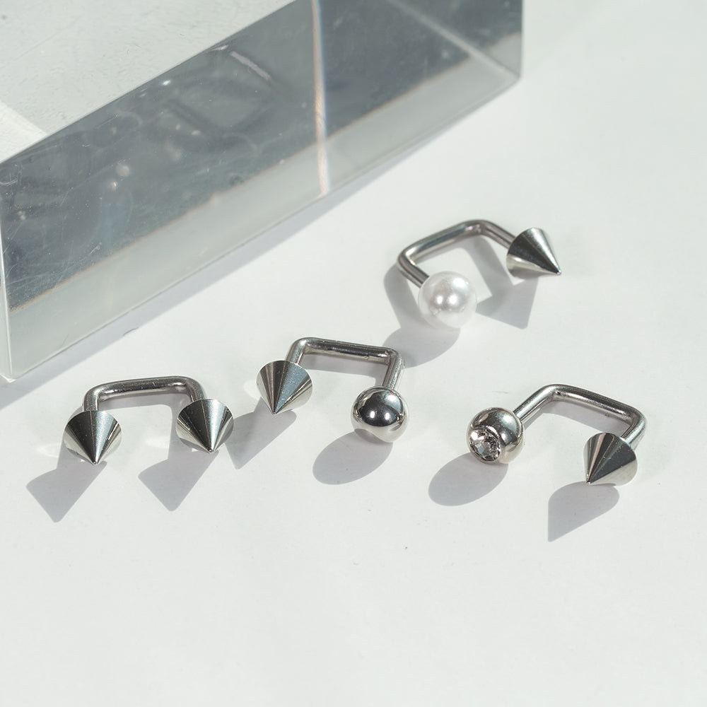 スパイク コの字バーベル（両ネジ式）ピアッシング (4Type) 16G 軟骨ピアス ボディピアス