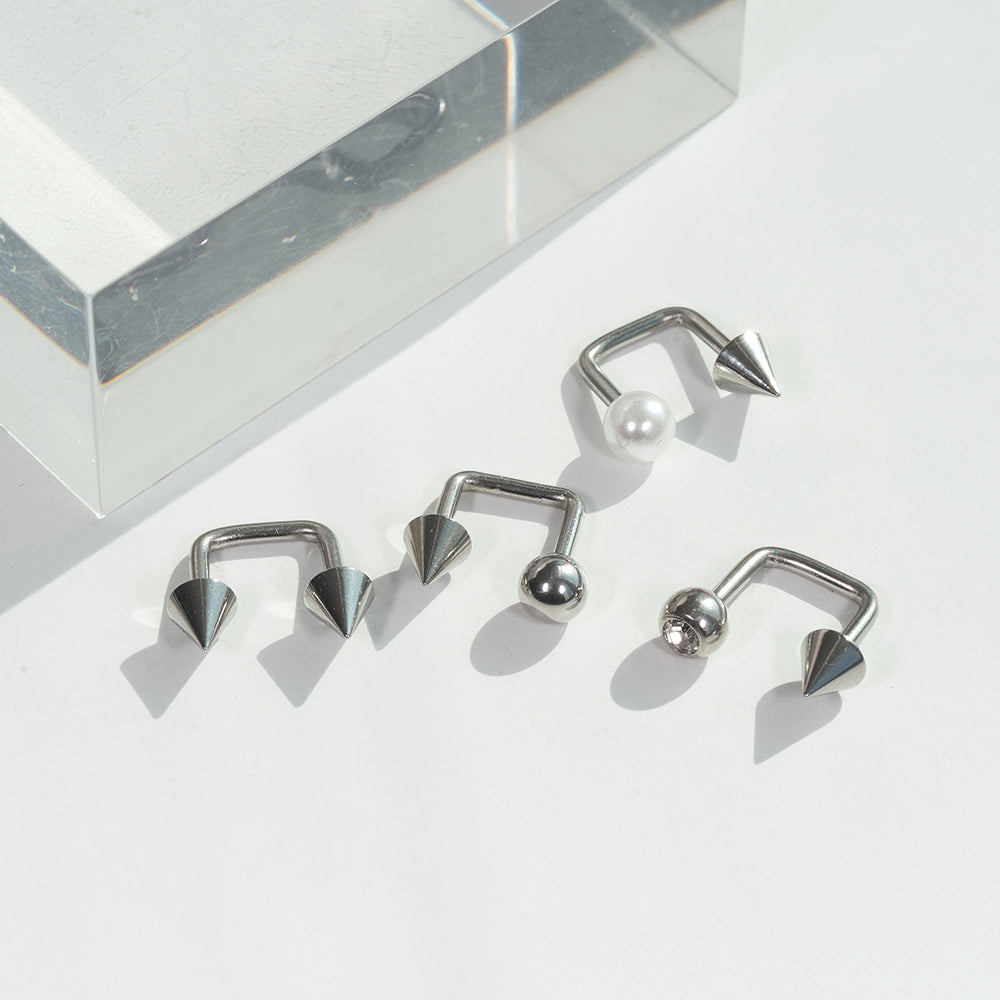 スパイク コの字バーベル（両ネジ式）ピアッシング (4Type) 16G 軟骨ピアス ボディピアス
