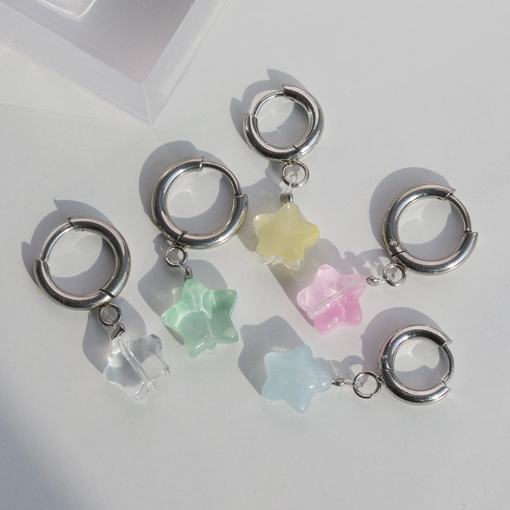 [全サージカル] パステル スター チャーム フープピアス (4Color) オーロラ スター チャーム