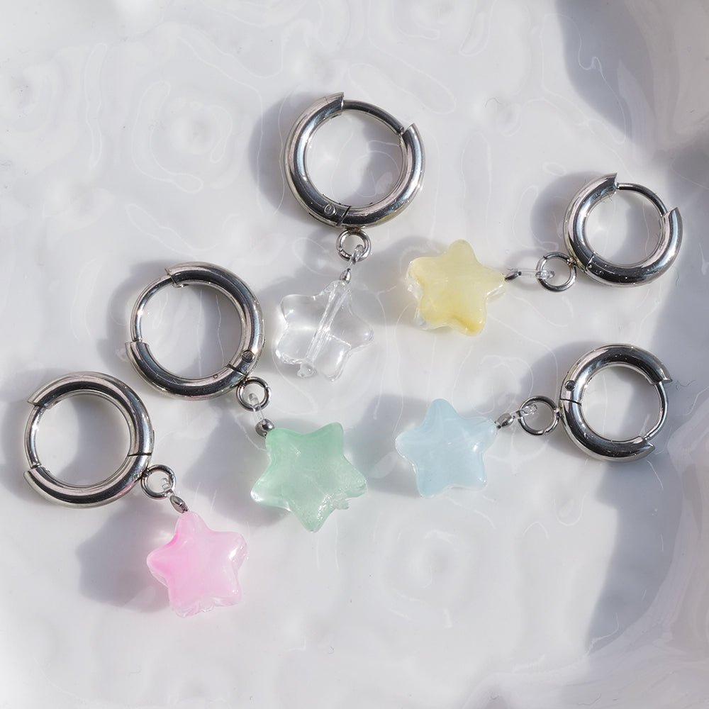 [全サージカル] パステル スター チャーム フープピアス (4Color) オーロラ スター チャーム