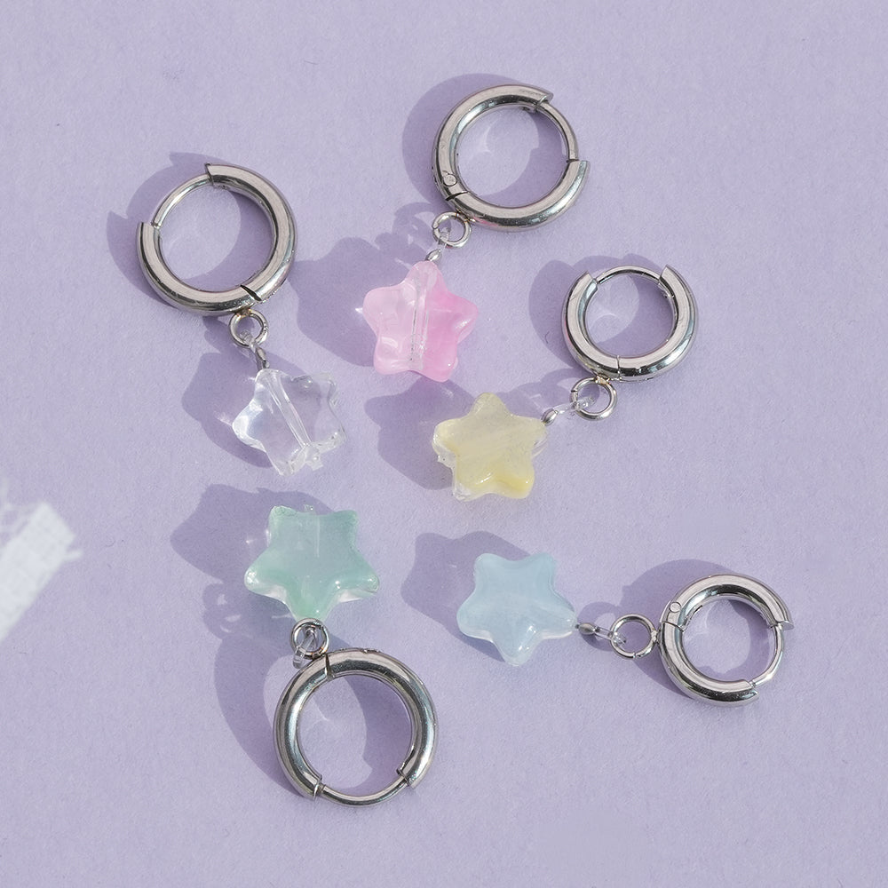 [全サージカル] パステル スター チャーム フープピアス (4Color) オーロラ スター チャーム