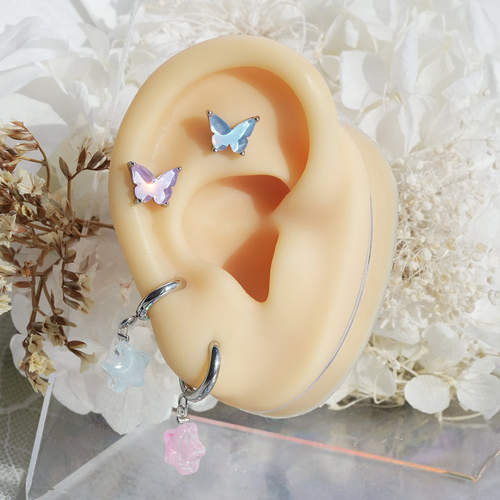 [全サージカル] パステル スター チャーム フープピアス (4Color) オーロラ スター チャーム