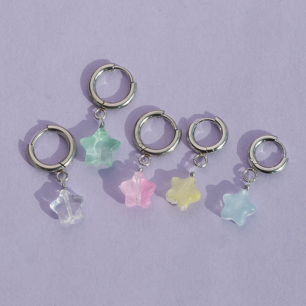 [全サージカル] パステル スター チャーム フープピアス (4Color) オーロラ スター チャーム