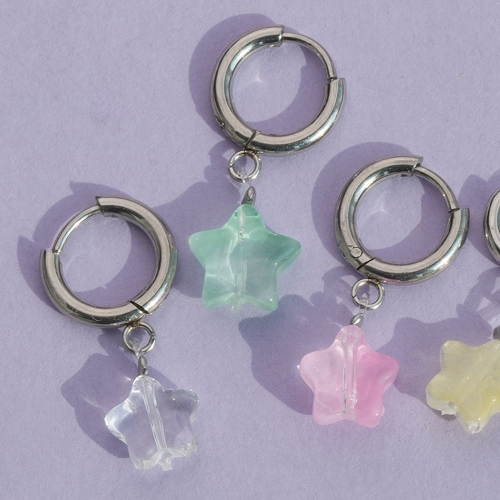 [全サージカル] パステル スター チャーム フープピアス (4Color) オーロラ スター チャーム
