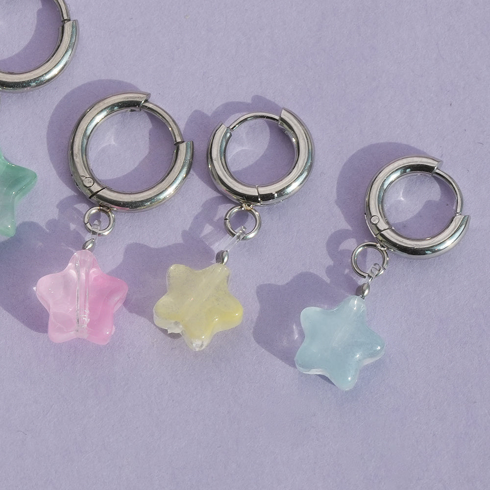[全サージカル] パステル スター チャーム フープピアス (4Color) オーロラ スター チャーム
